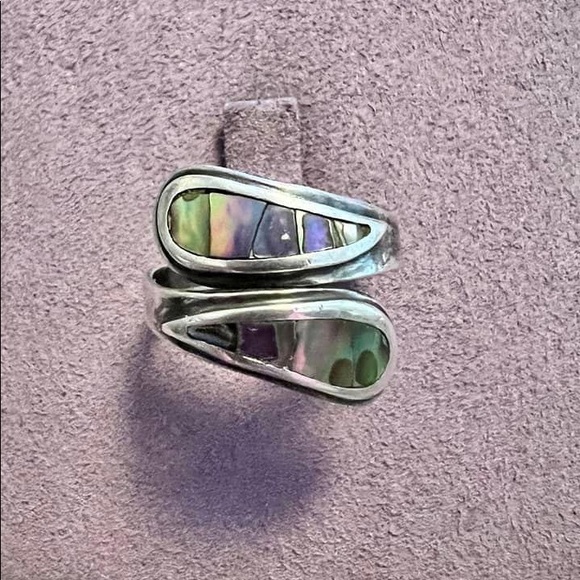 Vintage Mexico Sterling Silver Abalone Choker and Ring Set - Picture 2 of 5